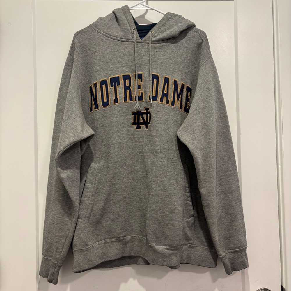 Champs Notre Dame Fighting Irish Hoodie Gray Embroidered Sweatshirt Mens Large